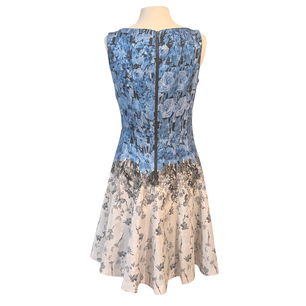 J Taylor Blue Grey Floral Fit and Flare Dress 10 Feminine Cocktail Elegant Fairy - Picture 3 of 11